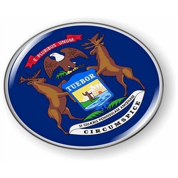 BestLicensePlateFrames Michigan State Flag 3D Domed CAR Emblem Badge Sticker Flexible Round