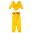 thumbnail image 7 of Alvivi Women Sequin Self-tie Back Belly Dance Crop Top Lantern Pants Bollywood Belly Dance Outfit Yellow One Size, 7 of 7