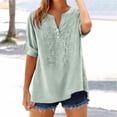 thumbnail image 6 of Vinsonshop Boho Tops for Women 2026 Elbow Sleeve Boho Peasant Linen Embroidered Retro Embroidered Boho Cotton Linen Embroidered Tops Vintage Embroidered Blouses Business Casual Light Green XXL, 6 of 9