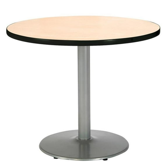 Pemberly Row Natural 42" Breakroom Table with Round Silver Base