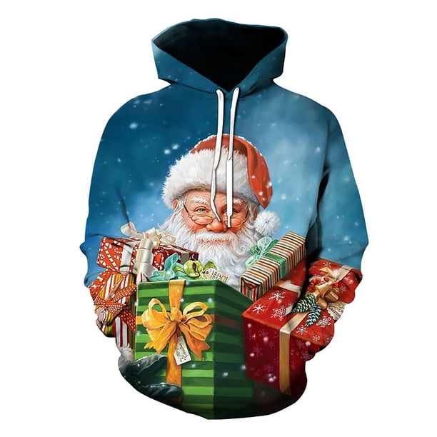 Sudadera con capucha con estampado digital de suéter navideño casual de moda para hombres Pompotops oipoqjl16790