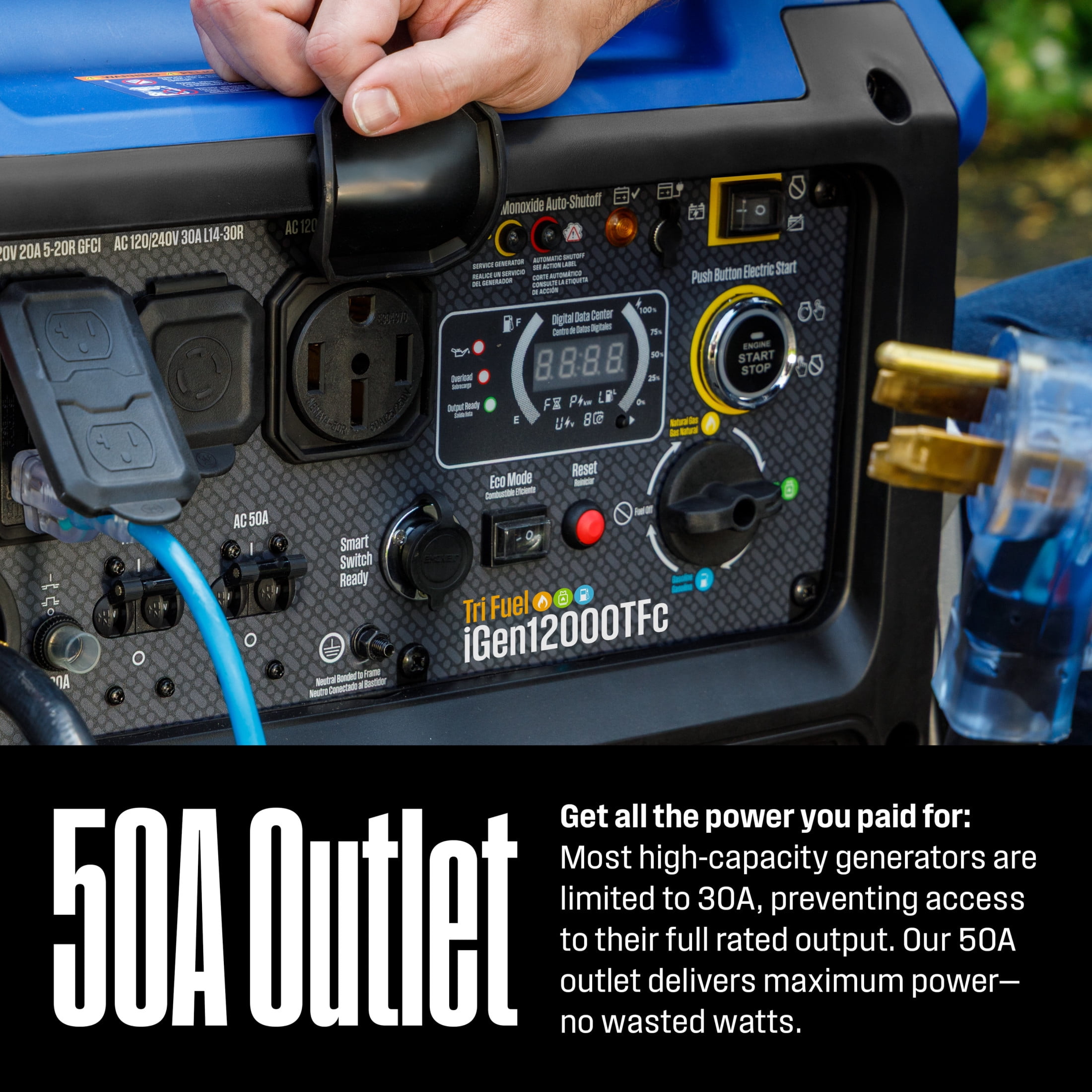 Westinghouse 12,000 Peak Watt Portable Inverter Generator, Tri Fuel, Gas, Propane, Natural Gas Powered, Remote Start with CO Sensor