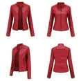 thumbnail image 6 of Arlun Womens Leather Jackets Full Zipper up Long Sleeve Leather Coats 2025 Slim Fitted Stand Collar Motorcycle Outwear Solid Color Long Sleeve Crop Bomber Jacket with Pockets Red XS, 6 of 6