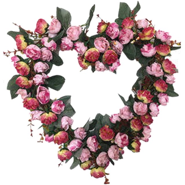 Décoration de Guirlande en Forme de Cœur de Roses Artificielles, Décoration de Guirlande Suspendue de Fausses Fleurs Roses, Couronne de Porte d'Entrée Florale de Rose de Simulation, Couronne Décorative de Printemps pour la Décoration de Fête de Mariage (D)