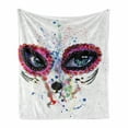 thumbnail image 1 of Sugar Skull Soft Flannel Fleece Throw Blanket, Spooky Big Eyes Cat Face Girl Portrait Ceremonial Celebration Print, Cozy Plush for Indoor and Outdoor Use, 50" x 60", Multicolor, by Ambesonne, 1 of 6