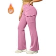 thumbnail image 6 of Sunnin Women Cargo Flare Pants Solid Color Fleece Lined Casual Lounge Pants with Pockets, 6 of 6