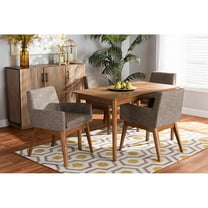 Baxton Studio Dorina Mid-Century Modern Gravel Fabric Upholstered and Walnut Brown Finished Wood 5-Piece Dining Set