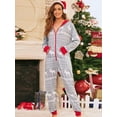 thumbnail image 7 of Avamo Women Long Sleeve Zipper Front Hooded Jumpsuit Sleepwear Onesie Pajamas Set With Pocket Ladies Loose Plaid Romper Playsuit, 7 of 7