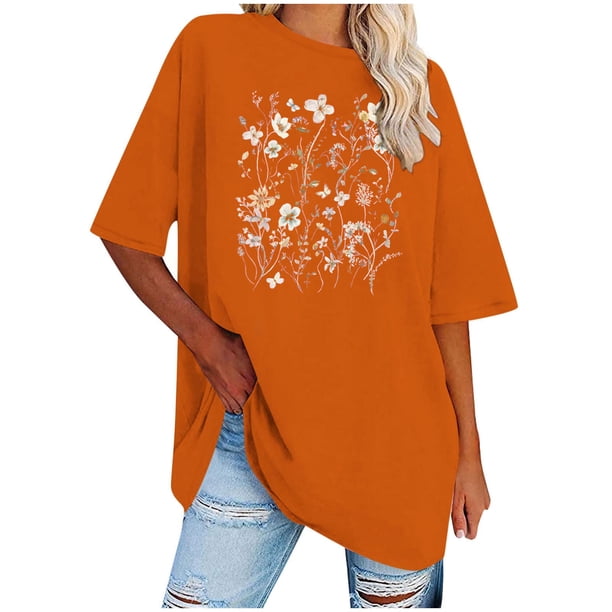 Camisetas de Manga Corta para las Mujeres Impreso Cuello Redondo Suelto Camiseta, Casual Cuatro Estaciones Blusa para el Hogar