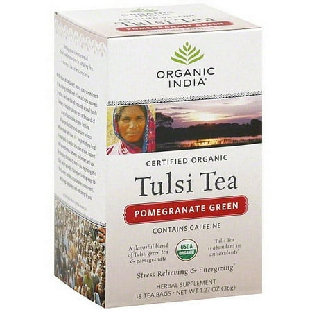 Organic India Tulsi Pomegranate Green Tea Bags, 18ct (Pack of 6)