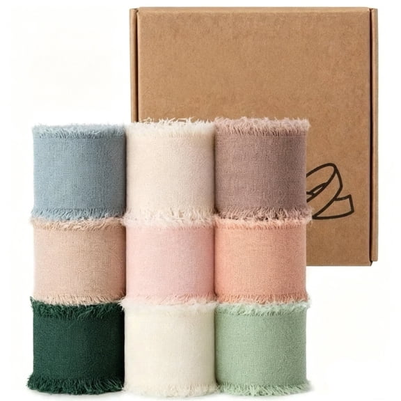 1.57" x 49 Yd Chiffon Silk Ribbon Mixed Color Ribbons Set 5.47 Yd x 9 Rolls Fringe Fabric for Wedding Invitations Bridal Bouquets Party Decoration Gift Wrapping Bow Making
