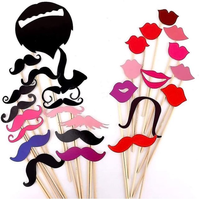 Accesorios para fiestas de cumpleaños, bodas, fotos, fiestas de graduación, 58 piezas, disfraces divertidos hechos a mano con bigote en un palo, sombreros...