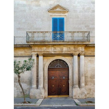 Wooden Shutters For Patio Doors Italy, Puglia, Brindisi, Itria Valley, Ostuni. Beautiful wooden door with balcony above and blue shutters Poster Print by Julie Eggers ()