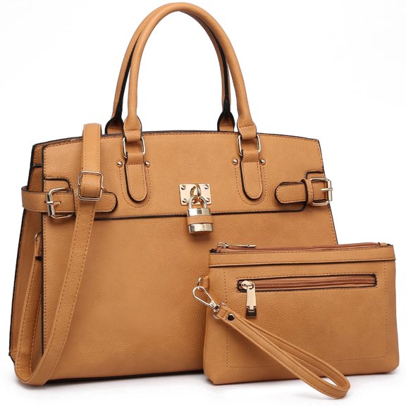 Female Satchel Handbags Shoulder Tote Top Handle Bags with Matching Wristlet Wallet