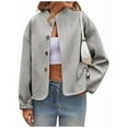 thumbnail image 2 of Women Casual Pea Coat Wool Short Jacket Fall Button Down Woolen Coat Crop Peacoat Gray L, 2 of 7