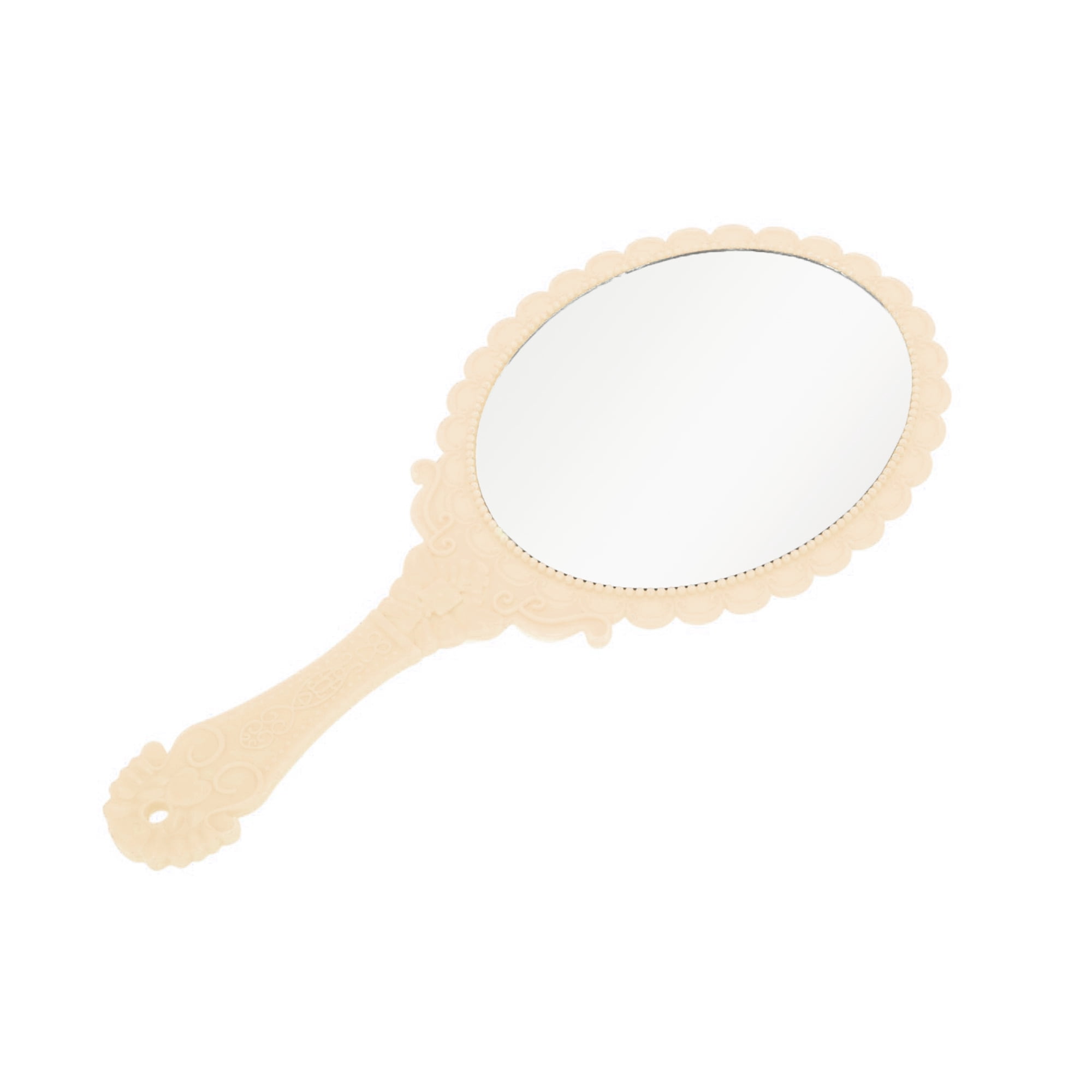 Unique Bargains Flower Pattern Handheld Mirror 1 Pc Light Yellow