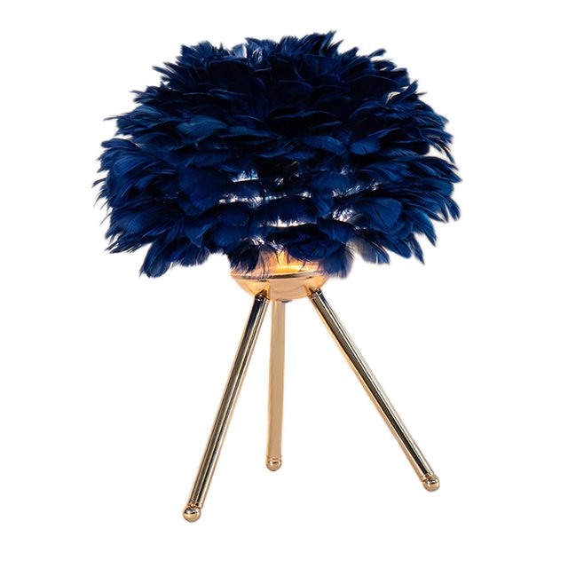 Lámpara de USB moderna, luz de noche LED Pantalla de plumas Iluminación de escritorio Artesanía Lámpara de noche decorativa para sala de Azul Sunnimix Lámpara Salón