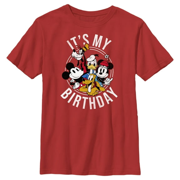 Boy's Mickey & Friends It's My Birthday Group Shot  Graphic Tee Red X Large