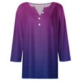 thumbnail image 4 of Womens 3/4 Sleeve Tops V Neck Button Up Trendy Casual Summer Fall Solid Color Tee Shirts Loose Fitting Slim Blouses Tunics Tops,Purple 2,XL, 4 of 5