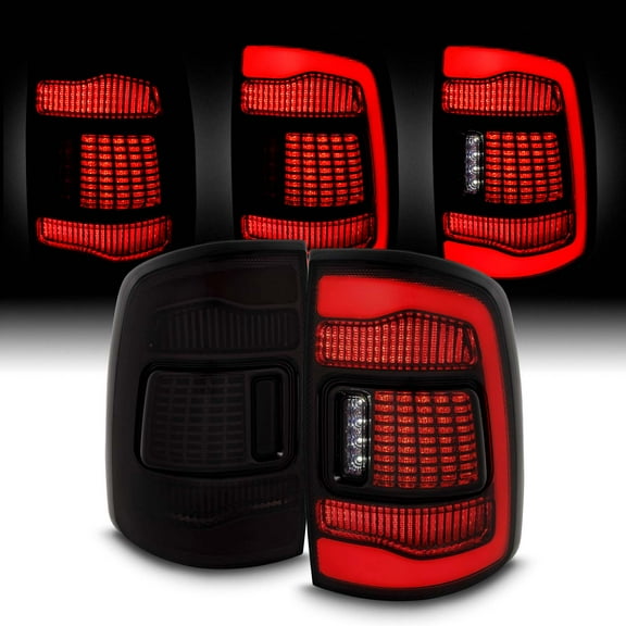 AKKON - Fit 2009-2018 Dodge Ram 1500 2500 3500 Full LED C-Tube Black Smoked Tail Lights Brake Lamp Pair Driver Passenger