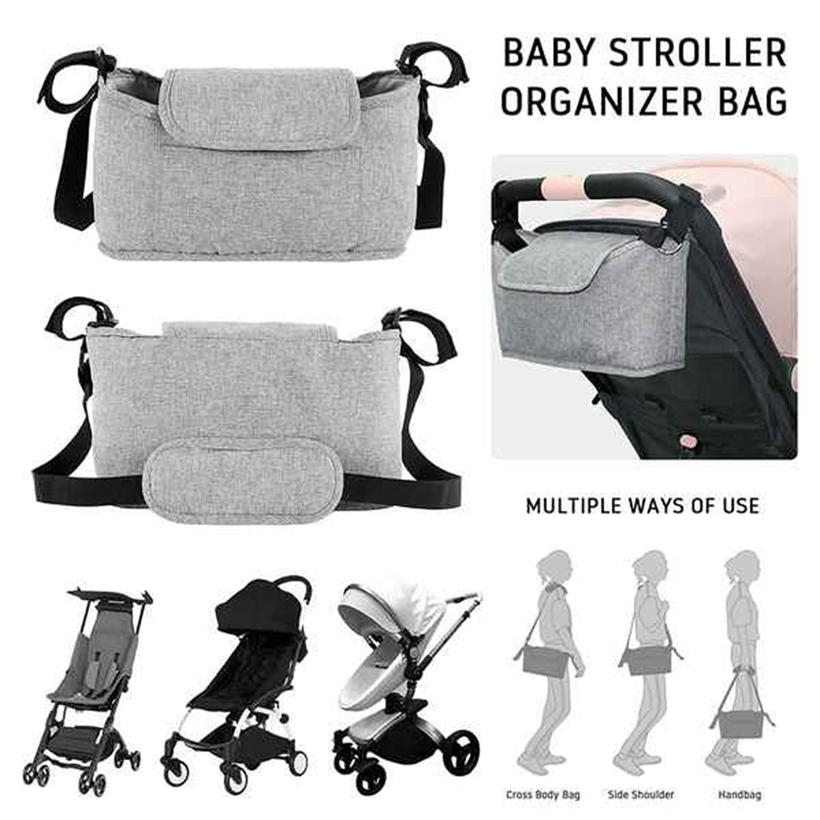 Baby Pram Organizer Bag Hanging Diaper Bag Cup Holder, Easily Attached to Most Handles - Gray Style 1