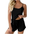 thumbnail image 1 of Conjunto de pijama de satén para mujer, informal, de color liso, con tirantes, pantalones cortos, para el hogar, 1 of 6