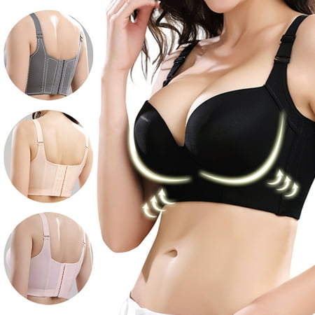 

Jieowen Plus Size Push Up Bras Women Sexy Lingerie Wire Free Gathered Bra Seven-breasted Full Back Coverage Underwear CDE Cup