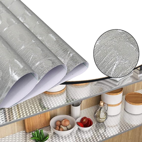 Self-Adhesive Kitchen Drawer Liner, Removable Aluminum Foil Wallpaper for Cabinet and Shelf Protection