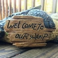 thumbnail image 4 of Homestyles Toad Hollow Extra Large Lying Gator with "Welcome to our Swamp" Sign Alligator Beach Garden Statue 21"W, 4 of 6