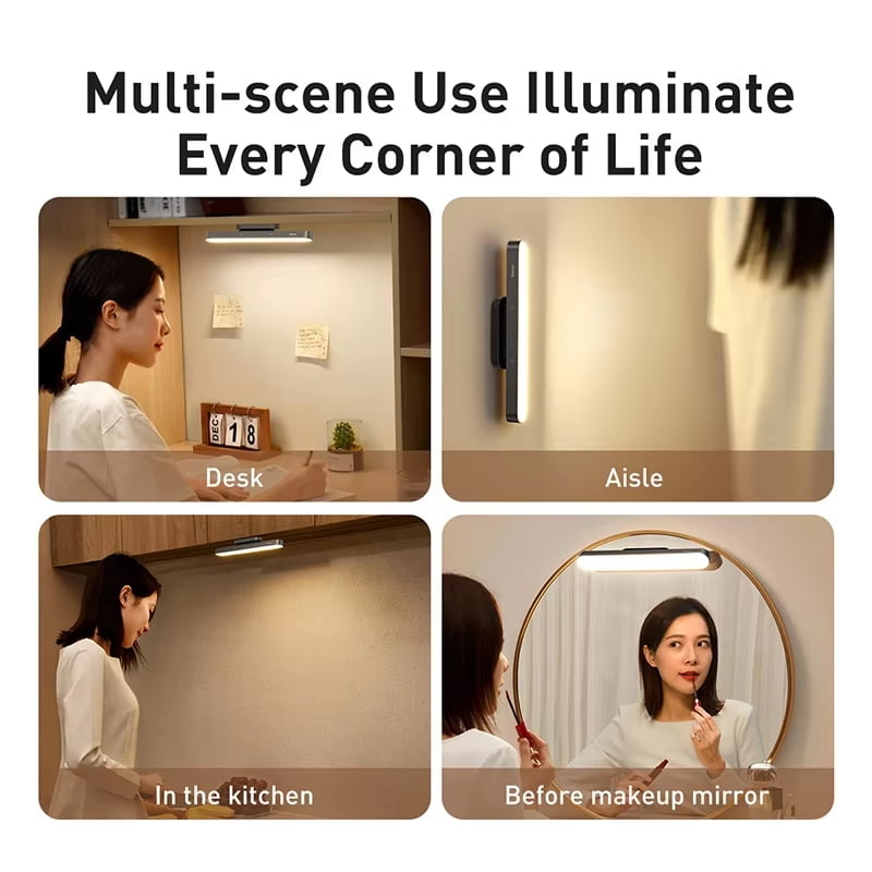 Baseus Magnetic Hanging Desk Lamp, Rechargeable LED, Continuous Dimming, for Reading, Study, Work, Eye Protection