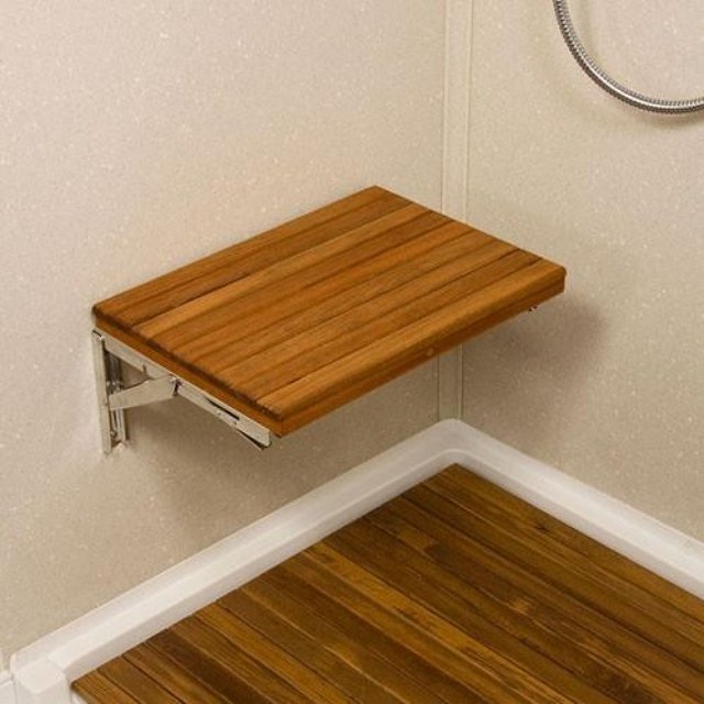 homeroots bed & bath 402207 17" Premium Wall Mount Teak Shower Bench