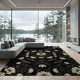 thumbnail image 2 of ODIKA 6'x9' Washable Area Rug Bat Toss Boho Wildflower Vines Moths Flowers Gothic Halloween Structured for Family Room, Living Room, Master Bedroom, Non-Slip, Easy Care, 2 of 7