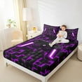thumbnail image 4 of Manfei Gaming Bed Sheets,Geometry Grid King Sheets,Gradent Purple Black Sheet Set For Boy,Microfiber Room Decor,4pcs, 4 of 7