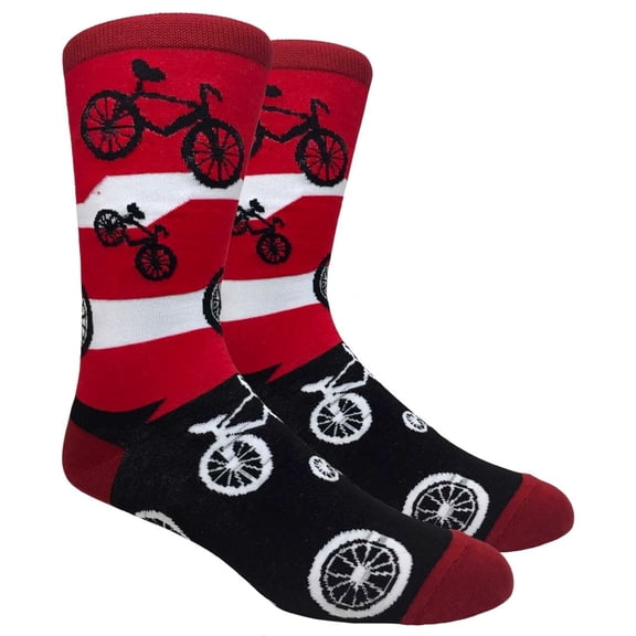 Bicycle Pattern Socks from the Sock Panda (Adult Large - Men's Shoe Sizes 8-12) Color: Red and Black