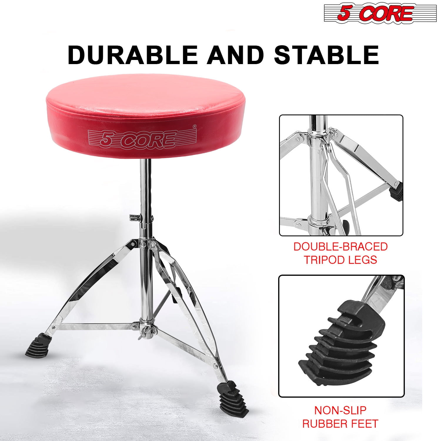 5 Core Adjustable Padded Drum Throne with Anti-Slip Feet