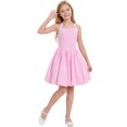 thumbnail image 4 of IBTOM CASTLE Kids Girls Halter Bubble Ruffle Dress Summer Sleeveless A-line Solid Color Midi Dress Elegant Formal Prom Gown Pink, 4 of 7
