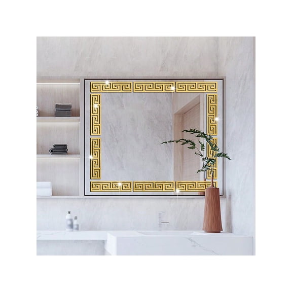 10Pcs DIY Mirror Stickers Removable Adhesive Wall Stickers, Geometric Greek Key Pattern for Home Decor Art Room Bedroom Decoration Gold