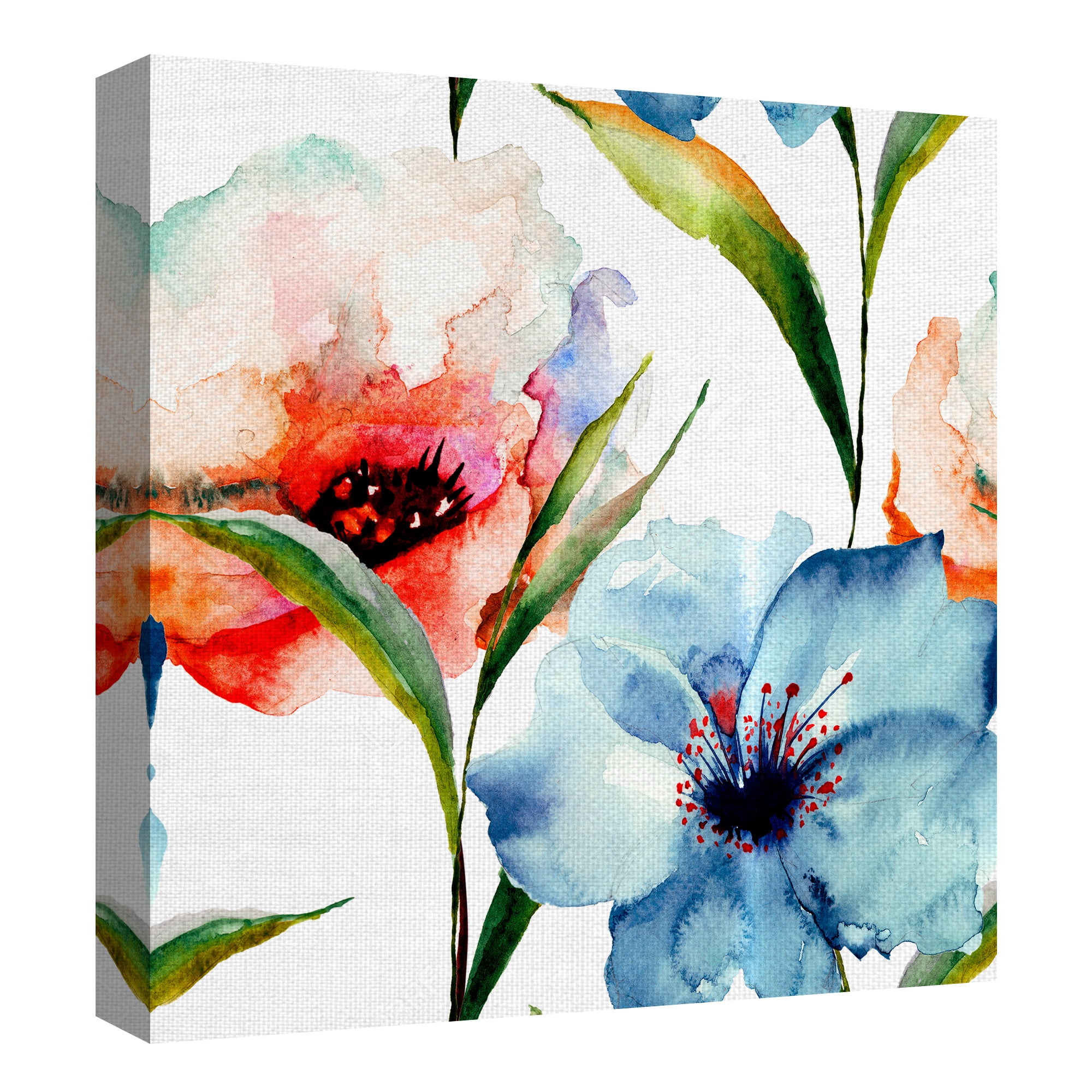 Masterpiece Art Gallery Watercolor Dream Red & Blue Flowers by Belle Maison Canvas Art Print 30" x 30"