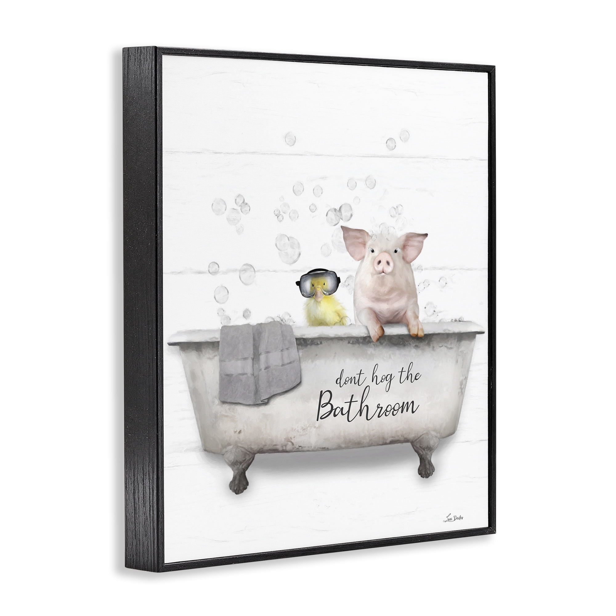 Stupell Industries Don't Hog Bathroom Typography Painting Black Framed Art Print Wall Art, 24 x 30