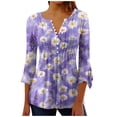 thumbnail image 1 of Camisetas de Cuello en V Mujeres, Impreso 3/4 Manga Blusa Casual Hecha de Cómodo Estante de Imitación para Toda la Temporada de Uso Diario, Camisetas Casuales de Mujer, 1 of 5