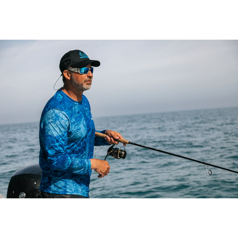 Realtree Wav3 Camo Standard Blue Long Sleeve Performance Fishing Shirt for  Men
