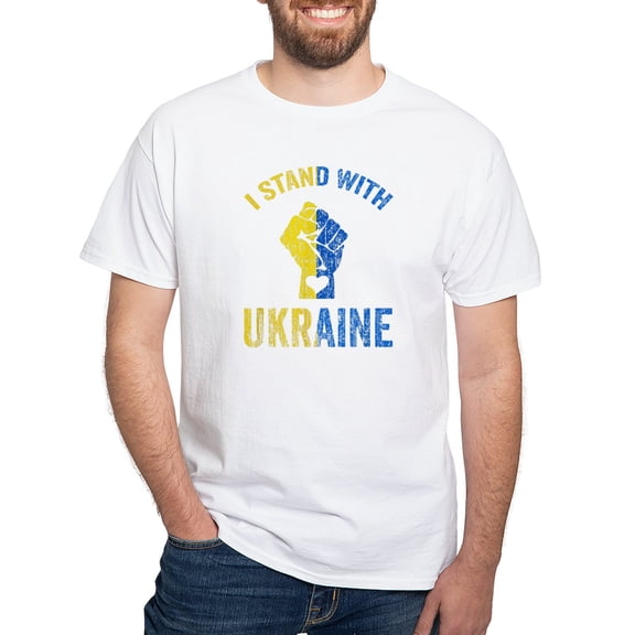 CafePress - Support Ukraine I Stand With Ukraine Ukrai T Shirt - Men's White Classic Cotton T-Shirts