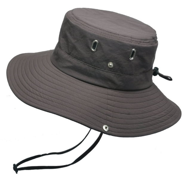 Summer Men Bucket Hat Solid Color Anti Sun Wide Brim Adjustable Fisherman Cap for Fishing