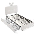 thumbnail image 2 of Twin Size Upholstered Bed with Oversized Rabbit Ear Headboard, LED Light & 4 Storage Drawers, Boucle Fabric (79.5''X40.75''X41''), 2 of 21