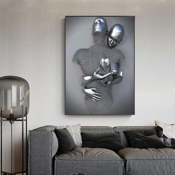 Bedroom Wall Decor, Romantic Couple Living Room Canvas Wall Art, Love Heart  3D Metal Sculpture Effect, Black And White Modern Abstract Lovers Painting  Picture Poster Prints For Bathroom Hotel - Walmart.Com
