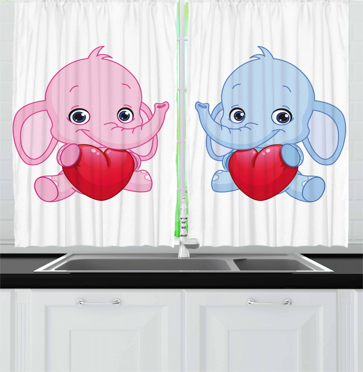 Elephant Nursery Curtains 2 Panels Set, Pink and Blue Kid Infant