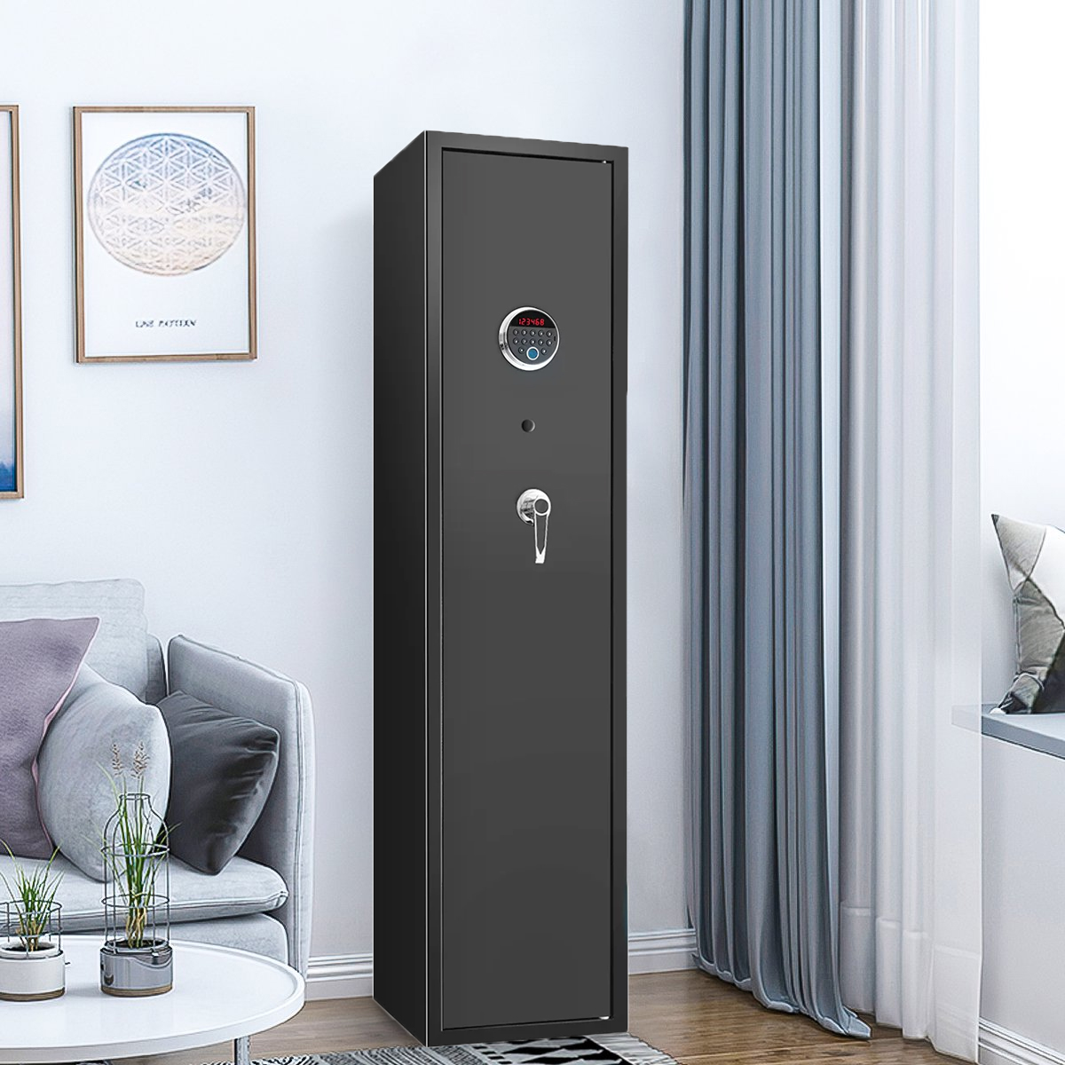 Biometric Long Rifle Gun Safe, 5Gun Large Fingerprint Shotgun Security with Separate