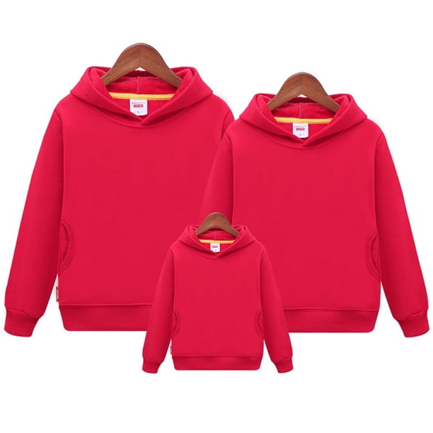 Primavera Otoño Familia Trajes a juego Suéter Padre Madre Hijo Hija Ropa Mamá Papá Niño Niña Sudadera con capucha sólida Chaquetas familiares Niños (120) Gao Jinjia LED