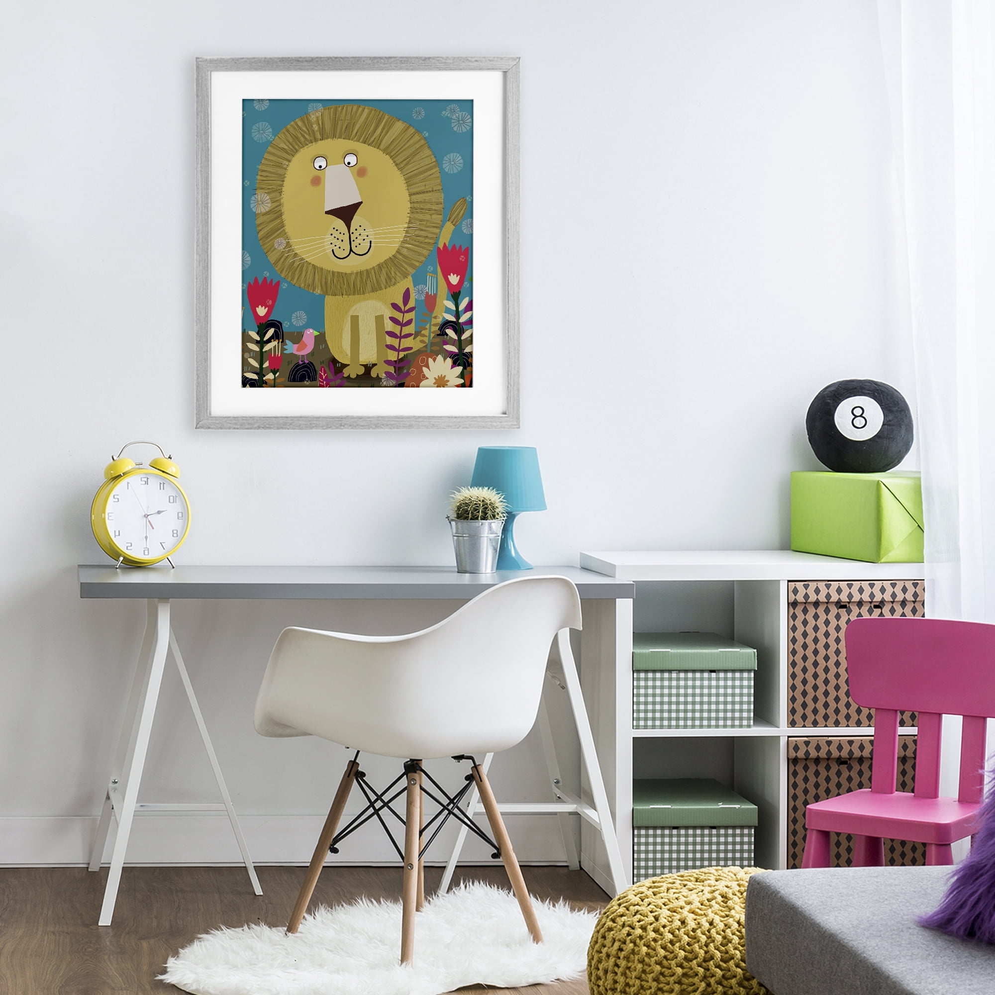 Stupell Industries Boho Lion & Flowers Gray Framed Print Under Glass, design by Carla Daly