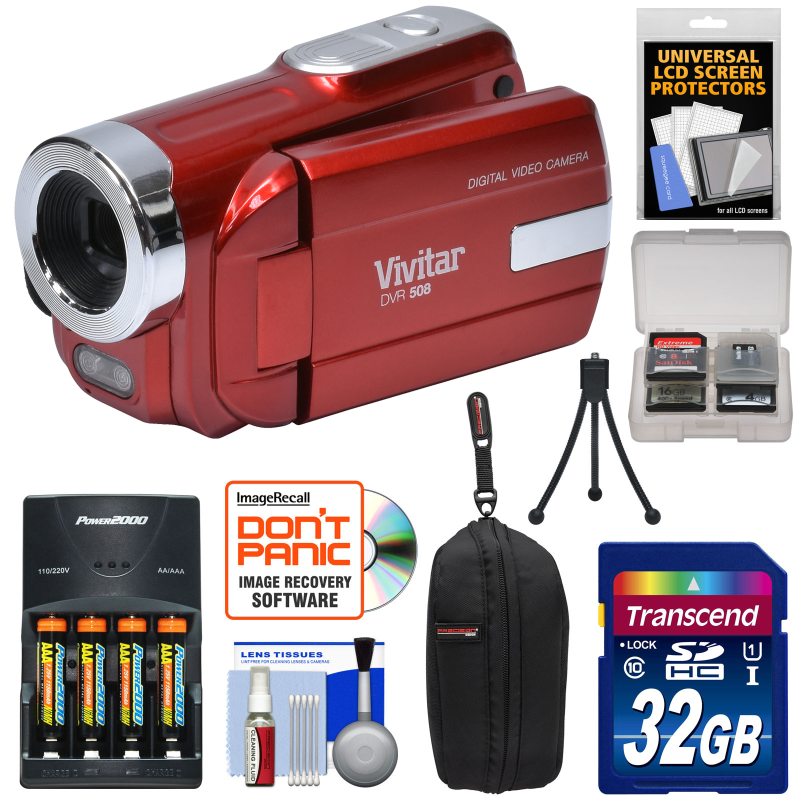 Vivitar DVR-508 HD Digital Video Camera Camcorder (Red) with 32GB Card
